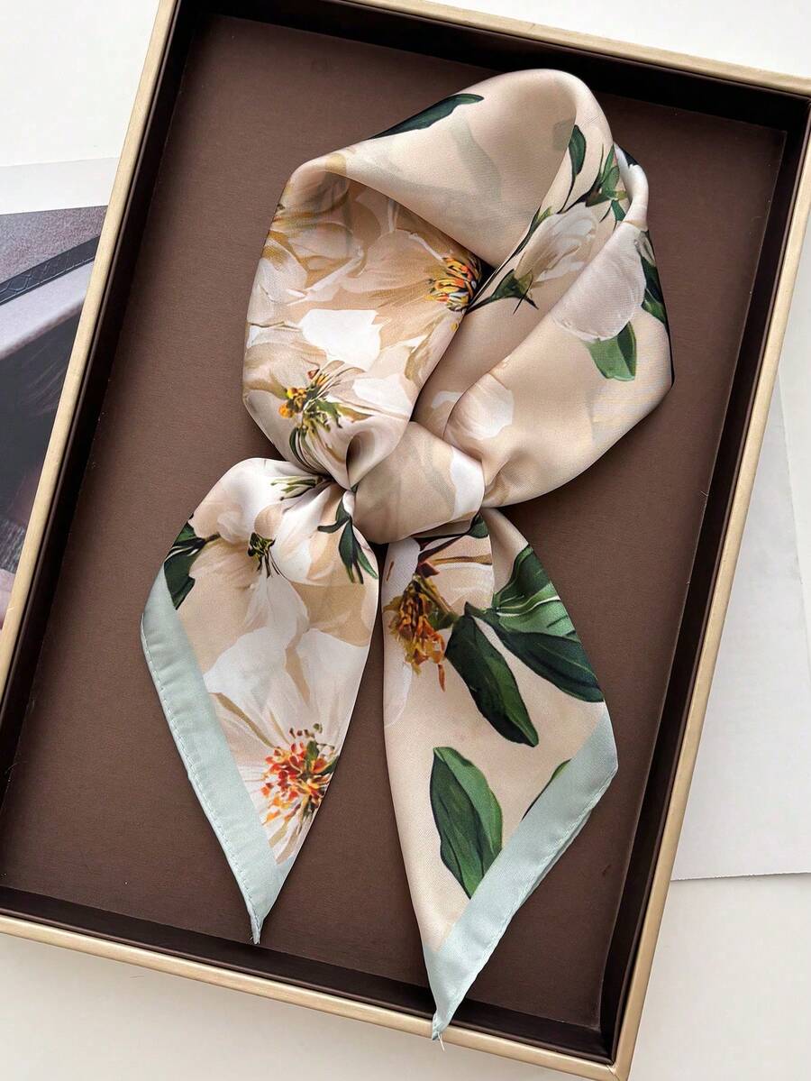 1pc Women's Spring/Summer Floral Print Silk-Like 70cm Square Scarf, Versatile Neck Warmer Shawl Suitable For Daily Use - băng đô - Xem 1