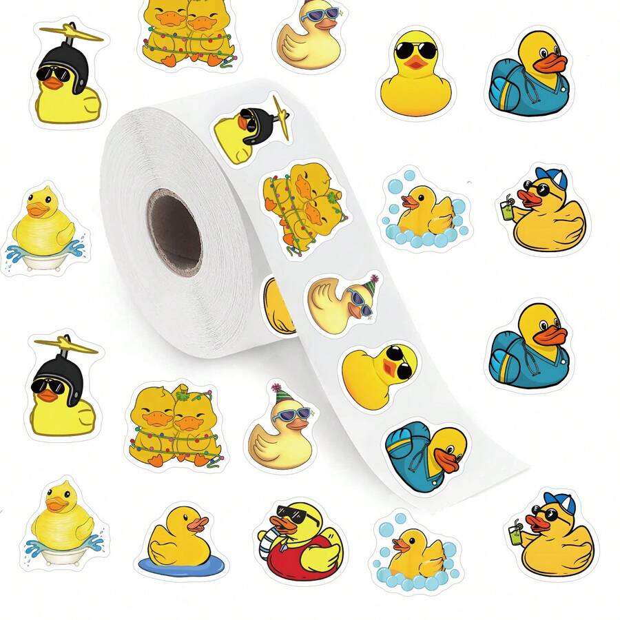 500pcs/Roll Rubber Duck Stickers, Cartoon Animal Sticker Roll - Self-Adhesive Labels For Scrapbooking, Cards, Envelopes Etc. - Multiple Colors, 10 Unique 1-Inch Patterns, Great For Winter, Halloween, Christmas, New Year, Stationery, Books, Cups, Luggage, Guitar, Helmets - O - View 1