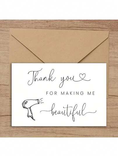 بطاقة شكر أنيقة لفنان مكياج الزفاف - تصميم "اجعليني جميلة ليوم واحد"، مع رسم مجفف الشعر، تذكار لإشراق العروس وامتنانها، مصنوعة من الورق، مناسبة لاستخدام الزفاف، قرطاسية الزفاف | بطاقة شكر أنيقة | تصميم فاخر، هدية زفاف