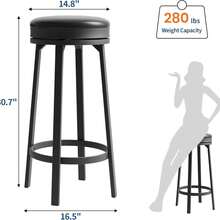 30'' Swivel Bar Stools Set Of 2 With Footrest, Modern Counter Height Barstools With PU Leather Upholstered And Metal Frame, Backless Round Bar Stools For Kitchen Island - Black - View 2