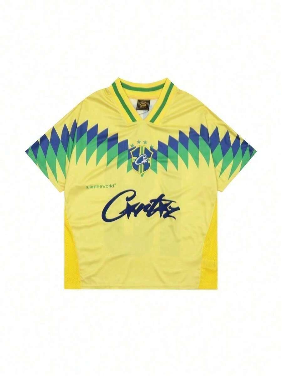 Men's American Street Hip-Hop Personality Color Block Number 18 Printed Short-Sleeved T-Shirt Men's And Women's Summer Sports Uniform Jersey - 715 Yellow - View 1