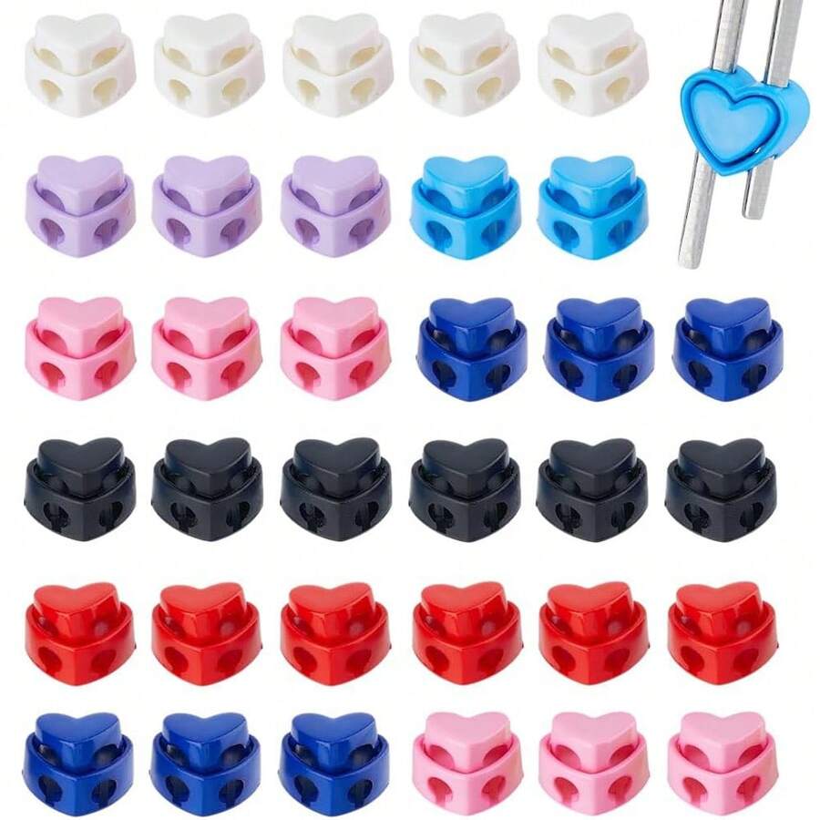 5Pcs/Set Colorful Knitting Needle Stoppers Heart-Shaped Double Hole Needle Tip Protector DIY Knitting Accessories - As Picture - View 1