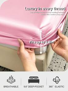 2/3pcs Luxury Satin Bedding Set, Bedding Ensemble, Bed Sheet Set, Bed Cover Set, Solid Color Mattress Protector Set, Soft & Comfortable Bedroom Bedding Set, Deep Pocket Mattress Cover, 1pc Mattress Cover With 1/2pcs Pillowcase, Bed Cover Set, Fit For Double/Full/Queen Size Bed, Super Soft Breathable, Silky Smooth, Wrinkle-Resistant, Machine Washable Bed Sheets - Pink - View 5