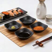 1pc New Black Carbon Fiber Square Plate, 2/3 Compartment Plate, Small Bowl/Melamine Tableware, Material, Clear Carbon Fiber Texture, Minimalist Design, Versatile, Small Plate, Condiment Dish, Small Soup Bowl, Rice Bowl, Scratch Resistant, Impact Resistant, Easy To Clean, Suitable For Home And Restaurant - Black Carbon Fiber - View 5