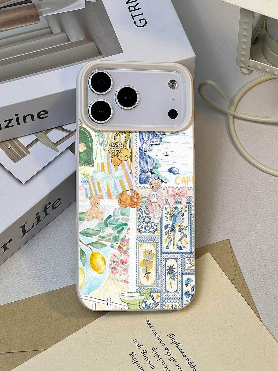 1pc Minimalist Cute Ballet Girl Pattern Litchi Texture Waterproof Shockproof Anti-Slip Soft Phone Case Compatible With Apple/ Phones - Multicolor - View 1