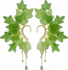 Fairy Elf Ear Cuffs - Leaves Elven Ear Clip Wraps Poison Ivy Costume Woodland Earrings Forest Mother Nature Costume Renaissance Fantasy Dress Up Medieval Cosplay Accessories For Adult Women - 預設 - 查看 7
