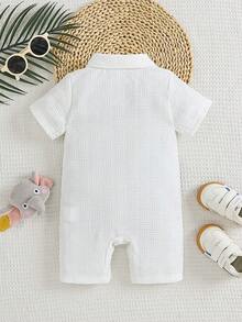 男婴休闲可爱卡通动物印花连体衣，街头时尚童装 - 白色 - 查看 2