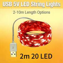 1 包红色 5V USB LED 灯串 | 柔性铜线 | 2-10 米 | 即插即用 | 低电压 | 适用于圣诞节、情人节、卧室、派对和婚礼装饰 - 紅光 - 查看 13