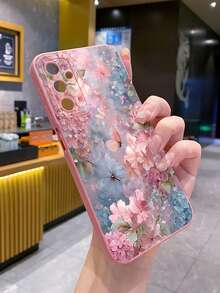 1pc Gradient Pink & Blue Butterfly Printed Shockproof Phone Case, Compatible With Samsung/Galaxy///// Android Models - Pink - View 4