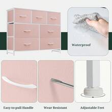 8-Drawer Dresser For Bedroom, Anti-Tip Tall Storage Organizer Chest Of Drawers With Wooden Top And Metal Frame Fabric Bins For Closet, Living Room, Hallway, Entryway, Black,Local Delivery - 粉色 - 查看 6