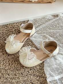 1 Pair Children's Rhinestone Decorated Closed Toe Sandals, Soft Bottom Non-Slip Princess Shoes For Girls, Suitable For Spring, Summer And Autumn, Pink Color - Beige - View 3