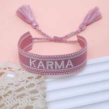 1 chiếc vòng tay chữ cái Karma dệt thủ công, phụ kiện chúc phúc phong cách tối giản cổ điển, sáng tạo, thường ngày. - Màu Hồng baby - Xem 5
