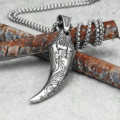 狼牙男士雕刻项链，男女皆宜的珠宝首饰，朋克，嘻哈，配饰，礼物