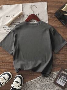 Tween Boys' Graphic Print Short Sleeve T-Shirt, Student Youth Casual Summer Top - Dark Grey - View 5
