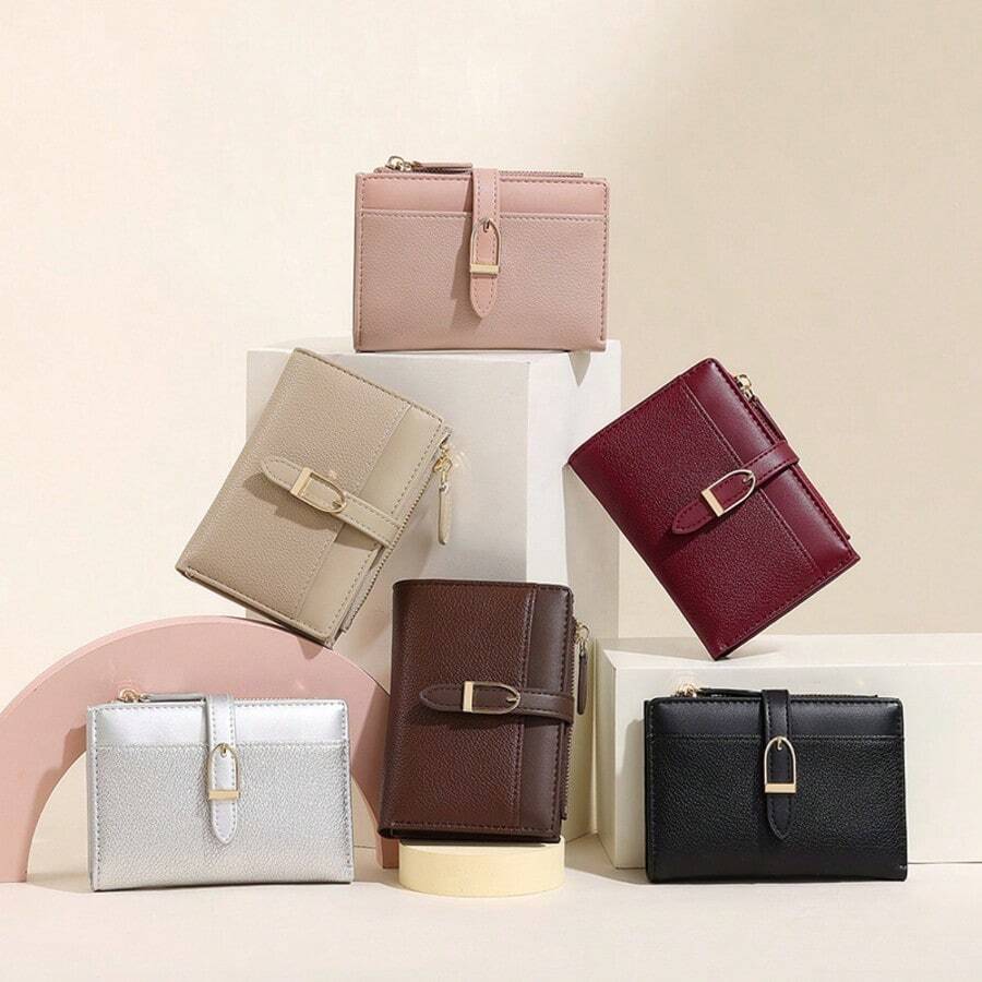 新款高品质拼接短款优雅女士钱包，高端对折钱包，时尚简约中号钱包