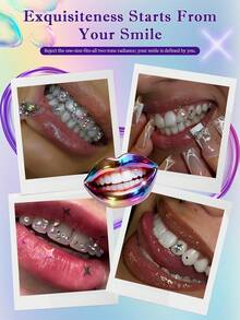 380件牙齿宝石套装，12罐DIY水晶首饰套装牙齿宝石套装，专业时尚牙齿宝石入门套装（不含胶水和灯） - 白AB - 查看 7