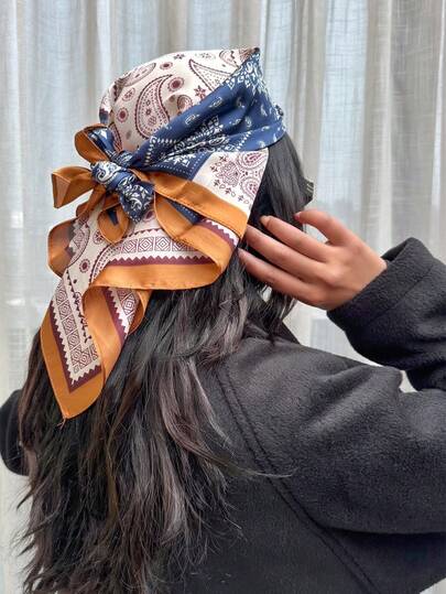 1 Stück weich farbblockierter Paisley-Muster Schal, retro Cashew-Blumen Quadratischer Schal, stilvoller und vielseitiger dekorativer Halstuch/Stirnband