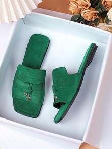 Women's Flat Sandals 2026 Spring/Summer New Versatile Soft Bottom Beach Sandals, Fashion Roman Sandals For Women, Plus Size 41-43 - Green - View 5