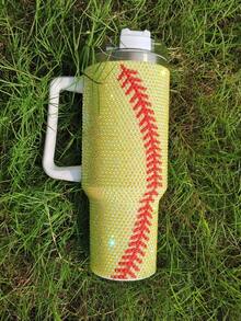 CRYSTAL BASEBALL WHITE/RED "BLINGED OUT" 40 OZ. TUMBLER With Straw And Handle - Fishbone Yellow - View 3