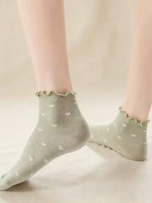 5 pares de calcetines cortos para mujer, estilo dulce con diseño de oreja y corazón de madera, sin costuras en los dedos y el talón, adecuados para varias ocasiones y festivales, primavera/verano - Multicolor - Ver 3