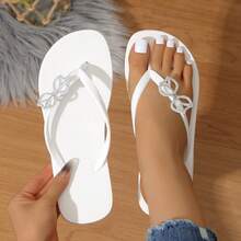 1 Pair Bow Rhinestone Solid White Flip Flops - White - View 1