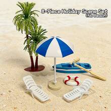 Miniature Umbrella Palm Tree Beach Resort Decor Set | Delicate Summer Beach Theme Accessory Set | Suitable For Doll House DIY Scene Building, Model Scenery, Desktop Micro Landscape Decor And Creative Photography Props - one-size - View 11