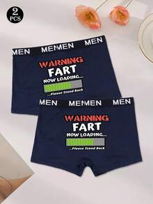 2 piezas Calzoncillos minimalistas de uso diario para hombres, ropa interior con cintura elástica y estampado de letra sexy en la nalga - Azul - Ver 3