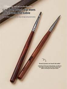 BAOSHIMAN Set de cepillos de manicura con mango de sándalo | Cepillo de cabeza plana para modelado y cepillo de línea para extensión y pintura de uñas - Multicolor - Ver 4