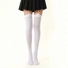 1 Pair Of Sheer Over-The-Knee Stockings - Thin Pantyhose With High Thigh Straps, Available In Black And White, Durable 40/D Filament, Machine Washable, Suitable For Pairing With Dresses, Skirts And Outfits. - 白色 - 1 對 - 查看 1