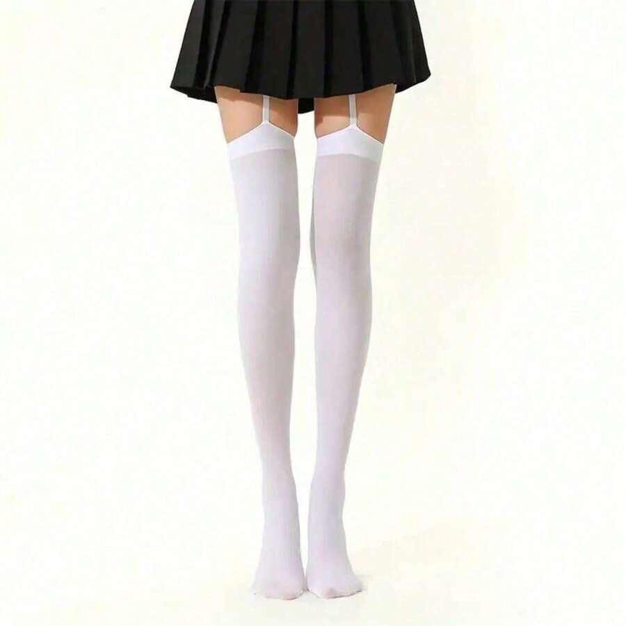 1 Pair Of Sheer Over-The-Knee Stockings - Thin Pantyhose With High Thigh Straps, Available In Black And White, Durable 40/D Filament, Machine Washable, Suitable For Pairing With Dresses, Skirts And Outfits. - 白色 - 1 對 - 查看 1