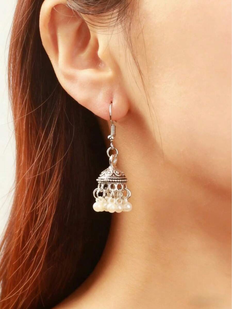 1 Đôi bông tai hình chuông nhỏ đính ngọc trai giả, trang sức mùa hè dành cho nữ, quà tặng, quà sinh nhật. - Nhiều màu - Xem 1