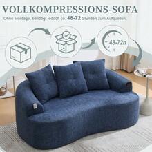 Este conjunto de sofá contemporâneo de dois lugares apresenta almofadas profundas e redondas com um padrão de nuvens em chenille, um design compacto sem molas e inclui três almofadas decorativas. Ideal para apartamentos compactos. - Azul - Ver 9