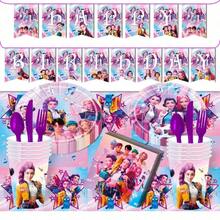 Bộ đồ dùng tiệc KPOP 96 món, đĩa 7/9 inch, cốc 9oz, băng rôn sinh nhật, khăn trải bàn, khăn ăn, đồ dùng dùng một lần cho sinh nhật, lễ tốt nghiệp, tiệc hè, tiệc anime. - Nhiều màu - Xem 1