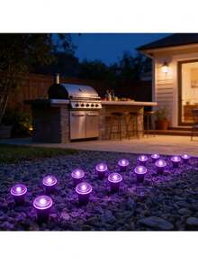 30LED Solar Path Garden Lights, Purple Fairy Lights, IP44 Waterproof Durable, Embedded Installation Outdoor Garden Lights, Suitable For Walkways, Lawns, Camping Gatherings And Other Decorative Lighting - 彩色 - 查看 8