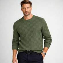 TRICOT DE LUXO Men's Basic Chic Thicker Pullover Autumn Winter Knitted Sweater Immediate Shipping Father's Day - 軍綠色 - 查看 1