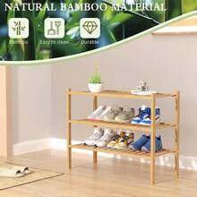 3 Tier Bamboo Shoe Rack For Closet Free Standing Wood Shoe Shelf Storage Organizer For Entryway Small Space Stackable 27"X11"X20" (Natural) - thiên nhiên - Xem 4