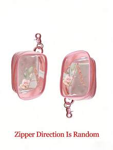 Portable Mini Transparent Zipper Storage Bag, Compact Multifunctional Storage Bag, Headphone Charger Storage Cassette Keychain, Transparent Travel Accessories, Exquisite And Compact, Suitable For Storing Small Items, Data Cable Storage Bag, Bracelet Storage Bag, Makeup Bag, Sparkling Pink Flower Letter A To Z Pattern (Zipper Style And Color Random) - Multicolor - View 11