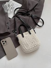 Woven Handbag For Women, New Arrival Fashionable Casual Style Summer Phone Bag, Shoulder Crossbody Bag, Small Tote - Beige - View 6