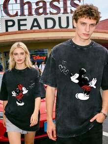 Disney Mickey & Minnie Couple Matching Outfits Soft Cotton Kiss Print Tees, Ideal For Valentine, Anniversary & Disney Trip - 黑色 - 查看 1