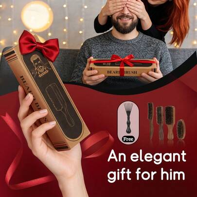 男士高级胡桃木胡须刷 | 胡须和木质手柄 | 两件套，附赠清洁工具 | 胡须造型必备单品，礼盒包装