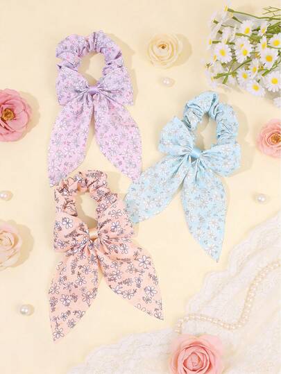 3pcs Music Festival Purple, Navy Blue And Orange Fabric Hair Scrunchies, Satin And Rhinestone Hair Accessories, Suitable For Flower Girls, Teenagers, Brides For Daily Use, Wedding Party Gifts