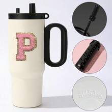 1个冰霸杯，大容量不锈钢恒温水瓶，便携式，26个字母A-Z图案，带吸管手柄 - 白色 - 查看 12