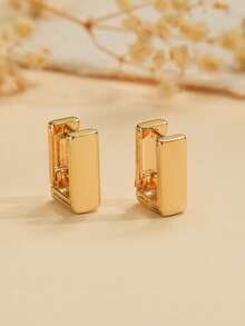 Minimalist Gold Rectangular Hoop Earrings, Geometric Square Clip-On Earrings For Women, Hypoallergenic Jewelry Gift - Gold - View 4