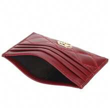 Baellerry 1个时尚简约菱形图案卡包，女士迷你信用卡钱包，高品质PU皮革多卡位设计，商务/通勤便携礼品 - 紅色 - 查看 6