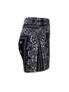 Fashionable Elastic Waist Paisley Print Sexy Sports Yoga Shorts, Spring/Summer Black - Black - View 3