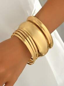 6件套夸张几何多层光滑手镯套装（女士款） - 幾何 - 查看 1