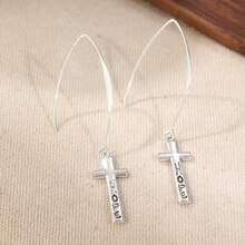 Cross Earrings, Prominent Faith, Silver Jewelry, Handmade, Heart-Shaped Jewelry - Antique Silver - View 4
