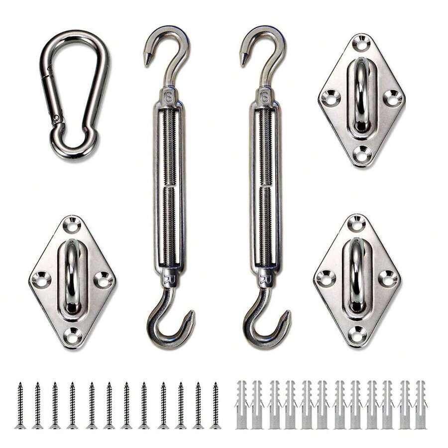 1 Set Sun Shade Sail Hardware Kit 304 Stainless Steel Heavy Duty Installation Accessories For Rectangle & Triangle Sunshade Canopy, Garden Patio Outdoor Shade Sail Fixing Fittings