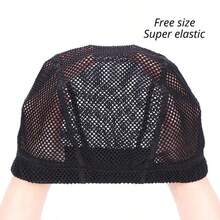 3 piezas Gorro de peluca negro Gorros de peluca de ganchillo Gorros de peluca de malla elástica Redes para el cabello antideslizantes Gorro para tejer y mantener pelucas - Ver 3