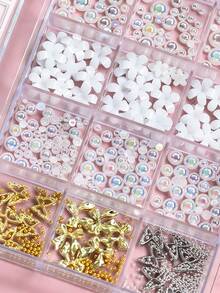 12 Grades Kit de Encantos de Unhas com Flor Branca 3D com Decorações de Borboleta e Laço Dourado/Prata, Pérolas Meia-Lua AB, Mini Contas Douradas/Prateadas - Suprimentos de Arte de Unhas Brilhantes para Unhas Acrílicas, Capas de Telefone, Artesanato em Resina, Joias e Artesanato DIY, Perfeito para Amantes de Manicure e Uso em Salão - Multicolorido - Visão 10